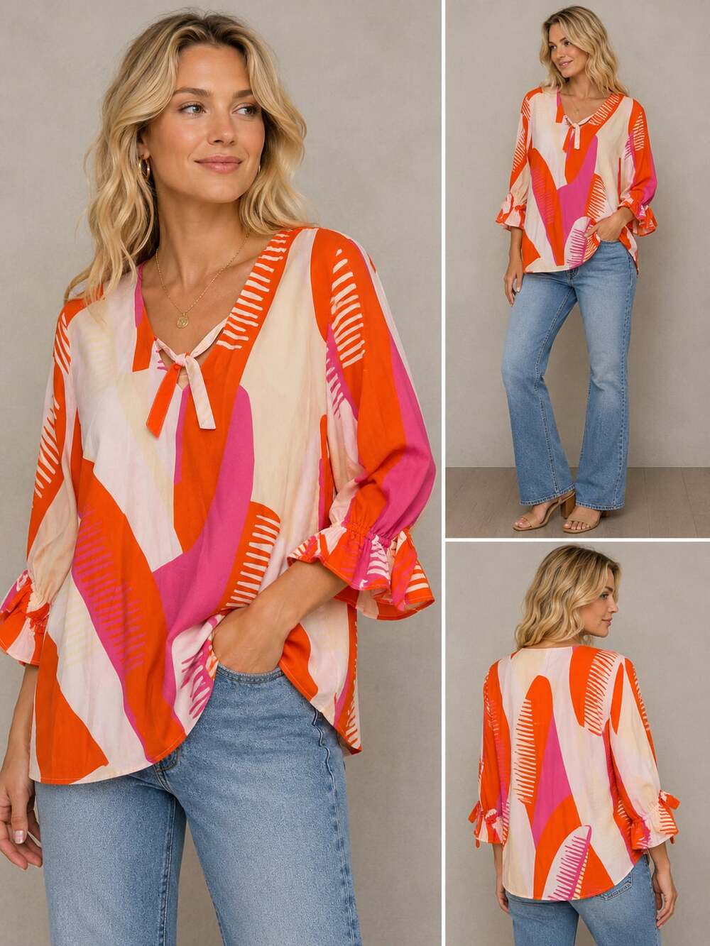 Crosby by Mollie Burch Loren Abstract Print Ruffle Sleeve Blouse
Z146